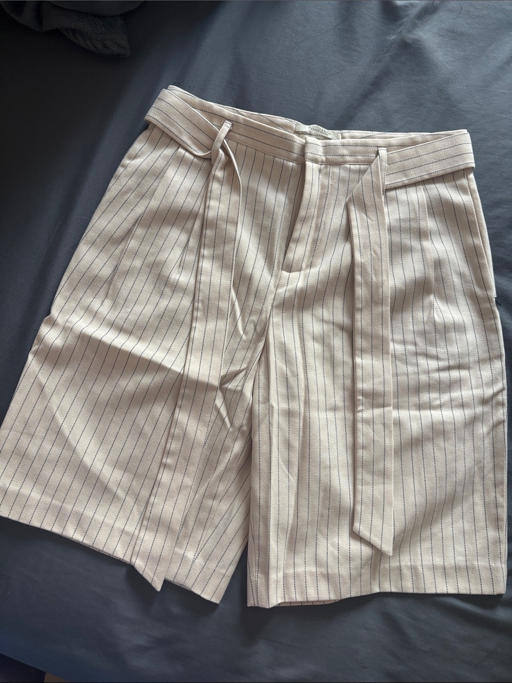 Scotch & Soda Cream Pinstripe Flat Front Shorts